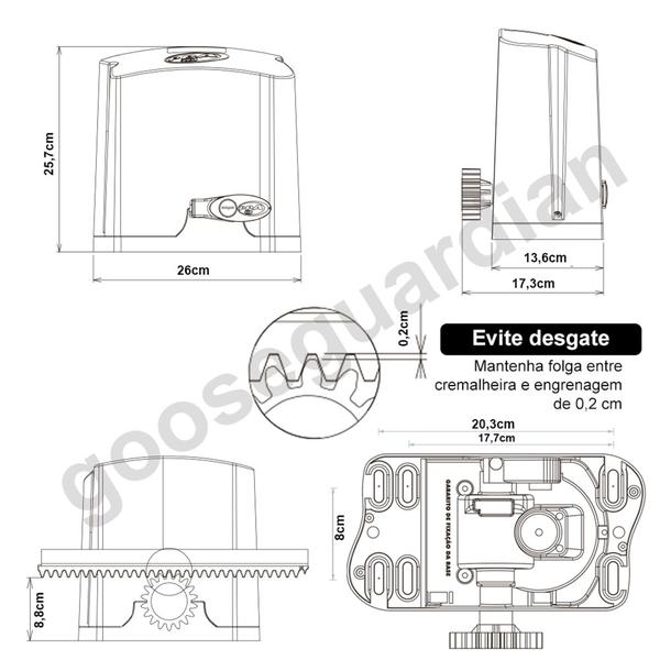 Imagem de Kit 1 Motor PPA 1/3CV Dz Rio 3m Crem 2 Control Portão 500Kg