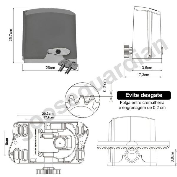 Imagem de Kit 1 Motor PPA 1/4CV Dz Rio 3m Crem 4 Control Portão 400Kg