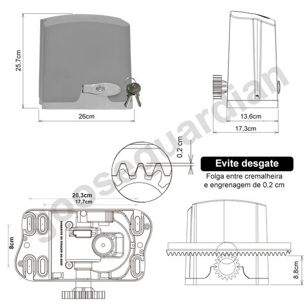 Imagem de Kit 1 Motor PPA 1/4CV Dz Rio JetFlex 4m Crem 2 Control Portão 350Kg