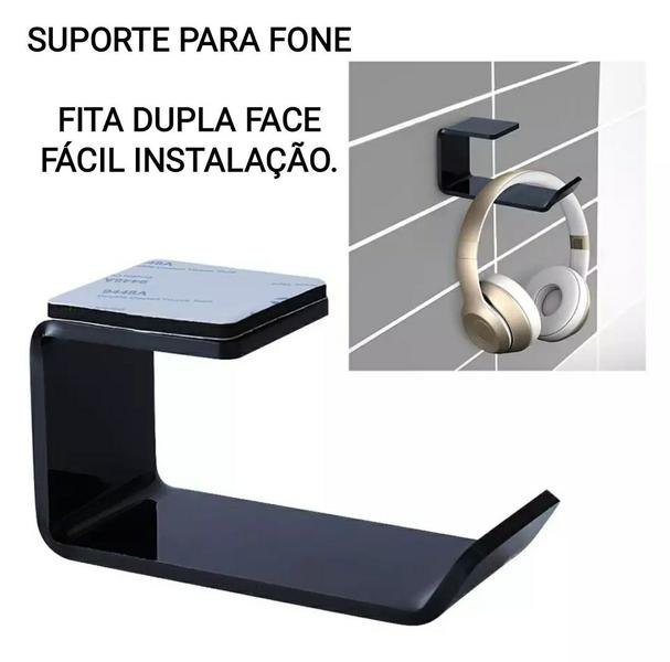 Imagem de Kit 1 Mouse Pad 20x20cm Preto Slim + 1 Suporte para Fone de Ouvido em Acrílico