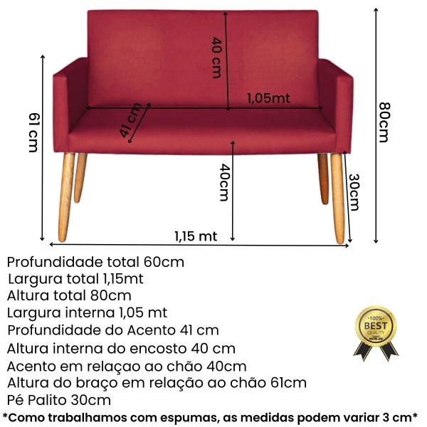 Imagem de Kit 1 Namoradeira 2 Poltronas Nina Para Recepção Clinica 4 Lugares Resistente Para Recepção Sala de Espera