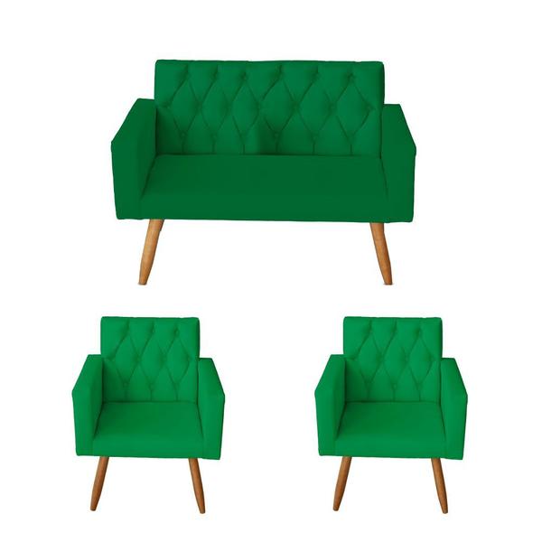 Imagem de Kit 1 Namoradeira e 2 Poltronas Decorativa Thais Verde - Mafer