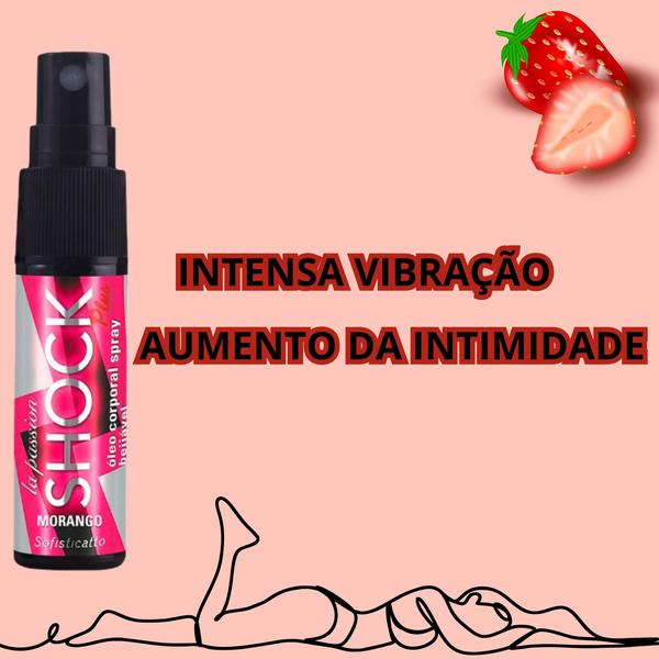 Imagem de Kit 1 Óleo beijável Morango Massagem Banho + 2 Óleo Spray Shock Plus Morango Sofisticatto