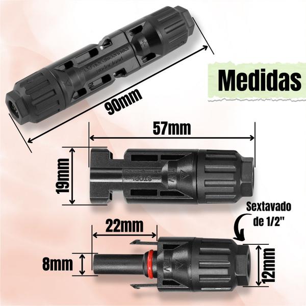 Imagem de Kit 1 Par de Plug Terminal Conector MC4 Cabo Painel Energia Solar Placa Fotovoltaica Instalação de Módulo Inversor Macho e Fêmea