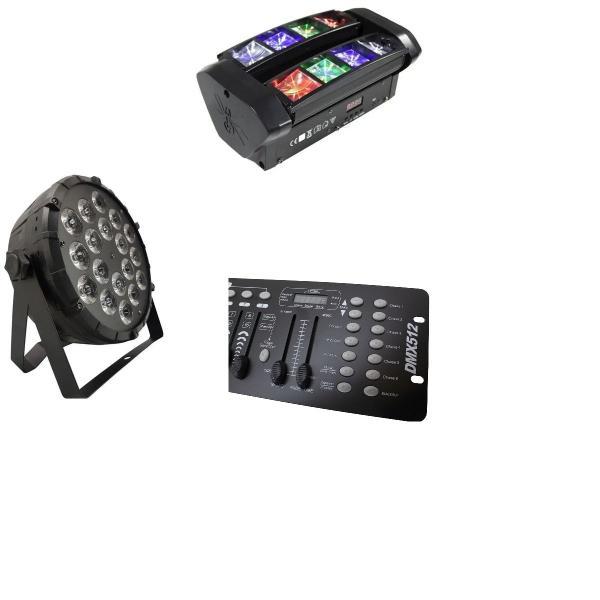 Imagem de Kit 1 par led slim rgbw 18x12w full  1 mini spider   dmx 512