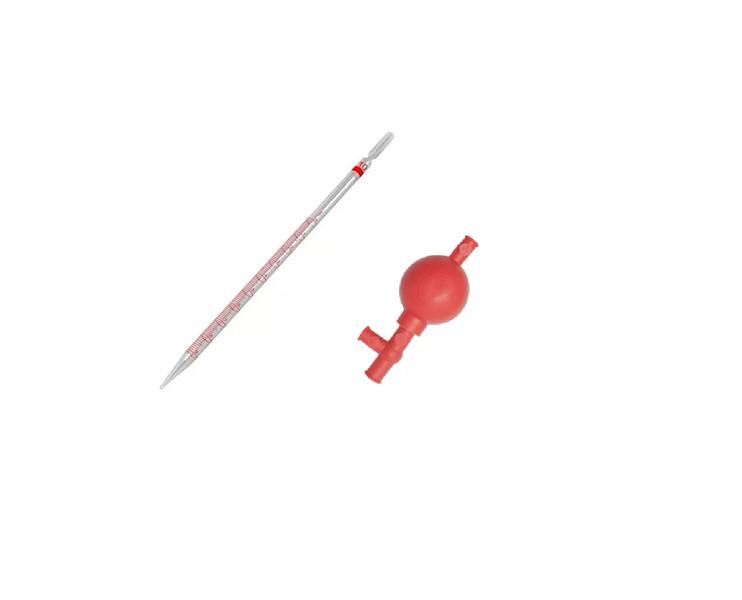 Imagem de Kit 1 Pipeta Graduada 25ML E 1 Pera pipetador 3 Vias