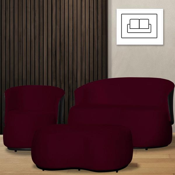 Imagem de Kit 1 Poltrona 1 Namoradeira e 1 Puff Grande Decorativo Estilo Orgânico Beatriz  Suede Mesclado material sintético Preto - Estopar