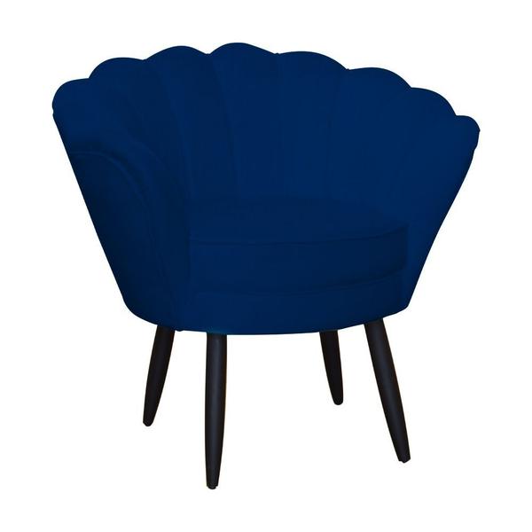 Imagem de Kit 1 Poltrona Com 1 Puff Pés Palito Salão de Beleza Pétala Suede Azul Marinho - DL Decor