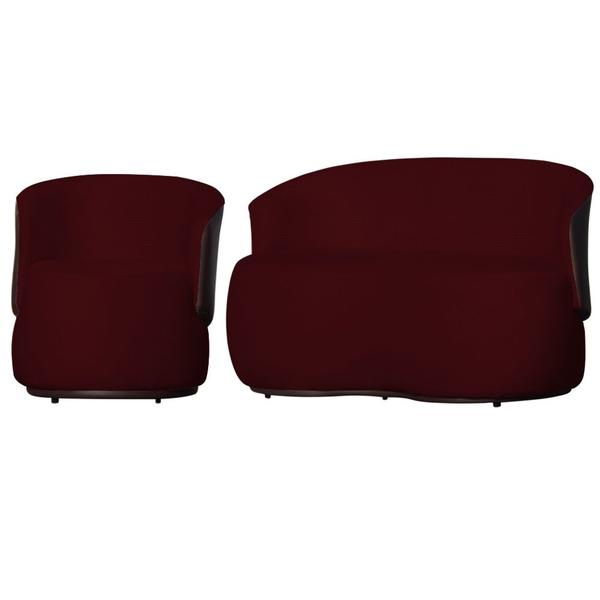 Imagem de Kit 1 Poltrona e Namoradeira Orgânica Aisha Suede Vermelho Bordo Composê Corano Marrom - DL DECOR