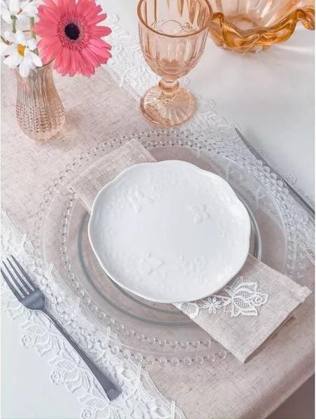 Imagem de Kit 1 Prato Raso Jantar + 1 Prato P/ Sobremesa Porcelana Branco New Bone Lyor