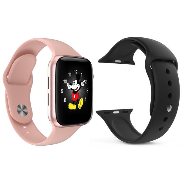 Imagem de Kit 1 Relógio Inteligente SmartWatch LD5 Rosa Android iOS + 1 Pulseira Extra Silicone Preto