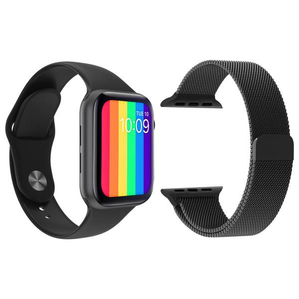 Imagem de Kit 1 Relógio Inteligente SmartWatch W12 Lite Preto Android iOS + 1 Pulseira Extra Milanese Preto