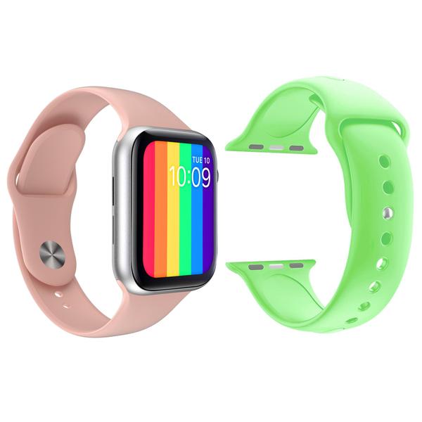 Imagem de Kit 1 Relógio Inteligente SmartWatch W12 Lite Rosa Android iOS + 1 Pulseira Silicone Verde Claro