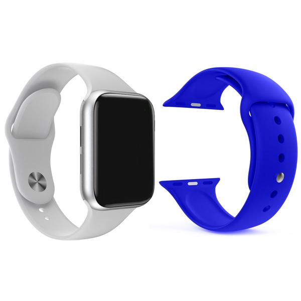 Imagem de Kit 1 Relógio Inteligente SmartWatch W34 S Branco Android iOS + Pulseira Extra Silicone Azul Escuro