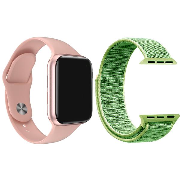 Imagem de Kit 1 Relógio Inteligente SmartWatch W8 Lite Plus Rosa + 1 Pulseira Extra Nylon Verde