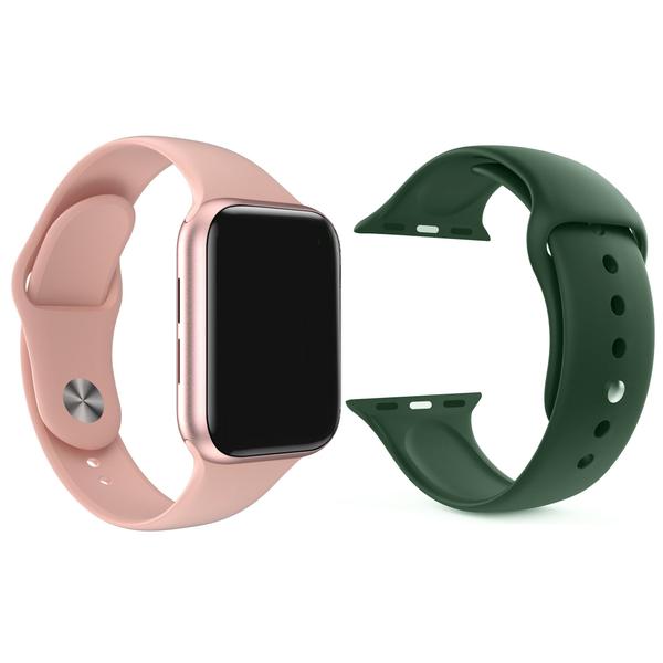 Imagem de Kit 1 Relógio Inteligente SmartWatch w8 Lite Plus Rosa + 1 Pulseira Extra Silicone Verde Escuro