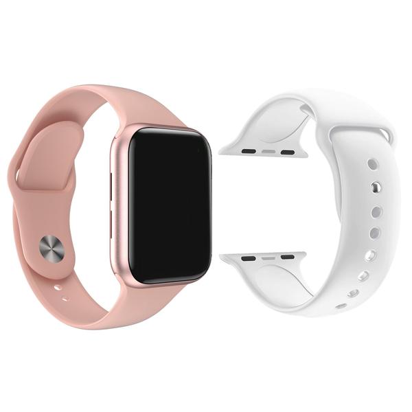 Imagem de Kit 1 Relógio Inteligente SmartWatch W9 Lite Rosa Android iOS + 1 Pulseira Extra Silicone Branco