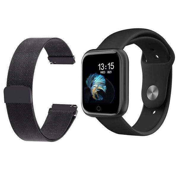 Imagem de Kit 1 Relógio Smartwatch P70 Monitor de Saúde Preto Android iOS + 1 Pulseira Milanesa Preto