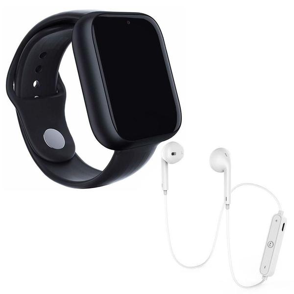 Imagem de Kit 1 Relógio Smartwatch Preto + 1 Fone Bluetooh Branco 42mm