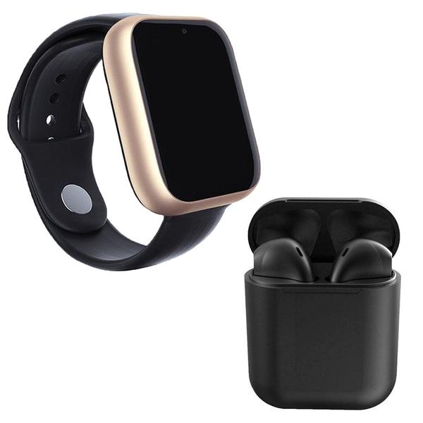 Imagem de Kit 1 Relógio SmartWatch Z6 Dourado + 1 Fone Bluetooth inPods 12 Preto