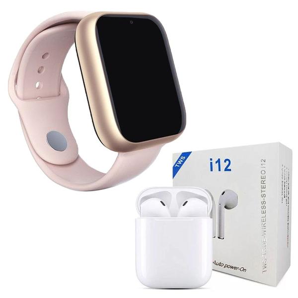 Imagem de Kit 1 Relógio SmartWatch Z6 Rosa + 1 Fone Bluetooth i12 TWS