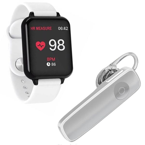 Imagem de Kit 1 Smartwatch B57 Hero Band 3 Branco + 1 Fone De Ouvido Bluetooth Headset Branco