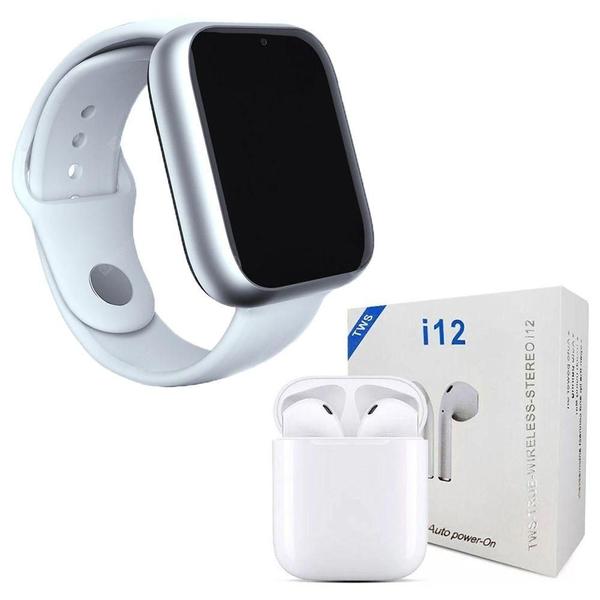 Imagem de Kit 1 Smartwatch Branco + 1 Fone Bluetooth I12 Tws