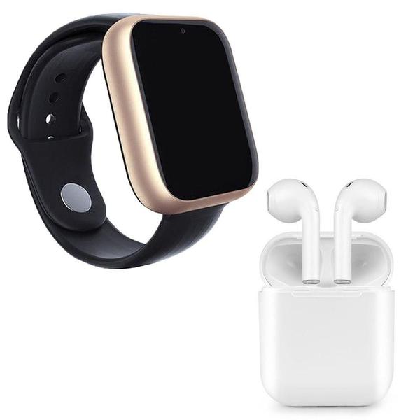 Imagem de Kit 1 Smartwatch Dourado + 1 Fone Bluetooth I9S Branco 42Mm