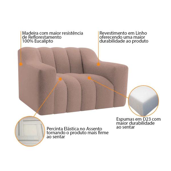 Imagem de Kit 1 Sofá 150cm 1 Poltrona Luxo Recepção Sala Elegance Linho