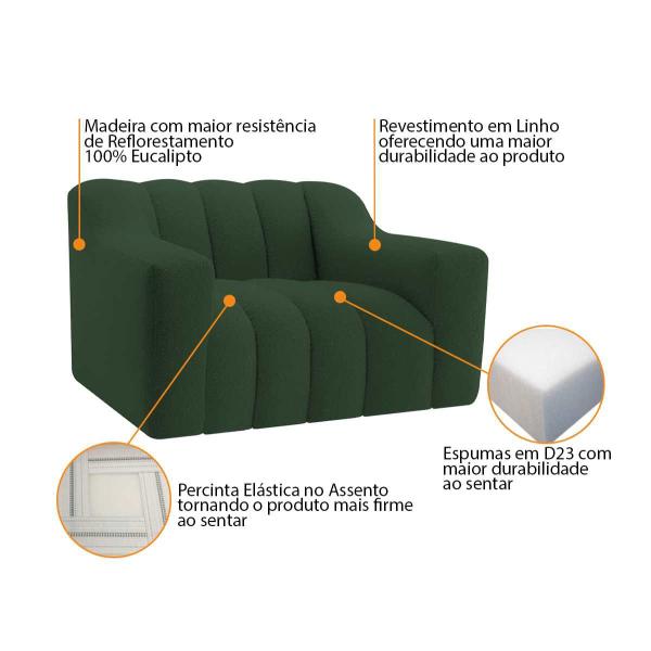 Imagem de Kit 1 Sofá 150cm 2 Poltrona Luxo Recepção Sala Elegance Linho