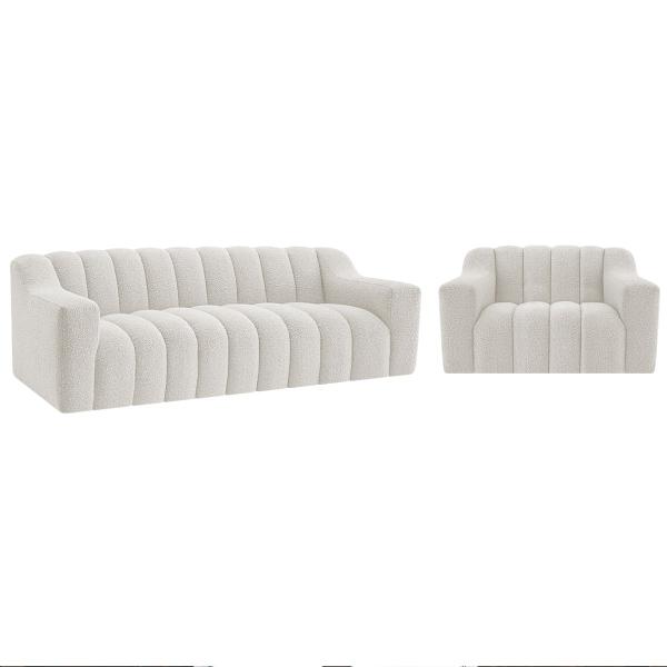 Imagem de Kit 1 Sofá 180cm 1 Poltrona Luxo Recepção Sala Elegance Bouclé