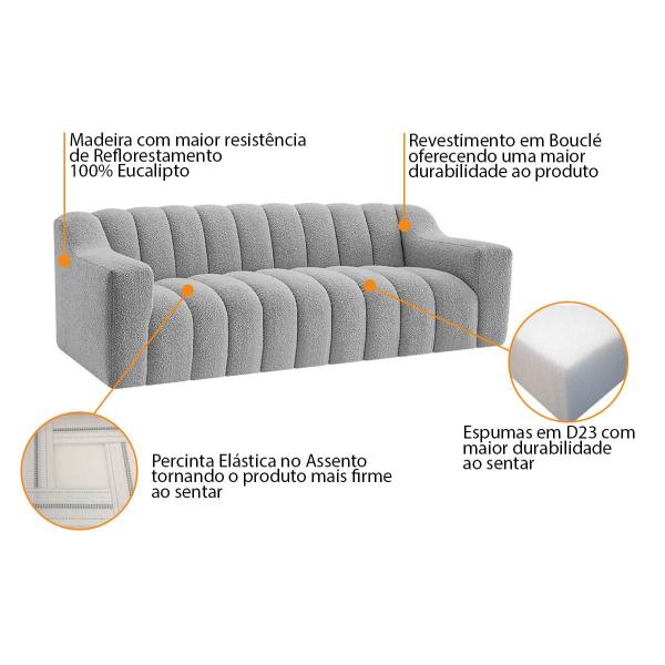 Imagem de Kit 1 Sofá 200cm 2 Poltrona Luxo Recepção Sala Elegance Bouclé