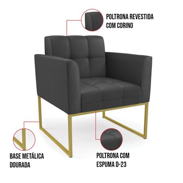 Imagem de Kit 1 Sofá Namoradeira e 1 Poltrona Elisa material sintético Base Metálica Industrial Dourado - D'Rossi