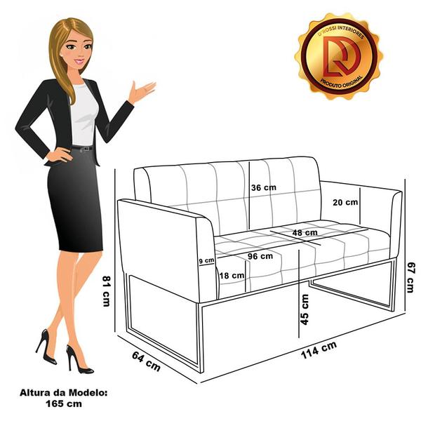 Imagem de Kit 1 Sofá Namoradeira e 1 Poltrona Elisa material sintético Branco Base Metálica Industrial Dourado - D'Rossi