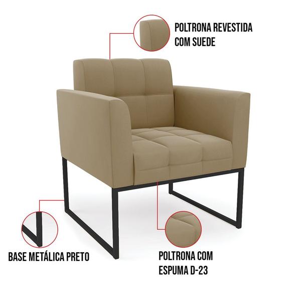 Imagem de Kit 1 Sofá Namoradeira e 1 Poltrona Elisa Suede Marrom Rato Base Metálica Industrial Preto - D'Rossi