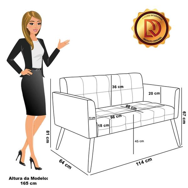 Imagem de Kit 1 Sofá Namoradeira e 1 Poltrona Elisa Suede Pés Palito Natural - D'Rossi