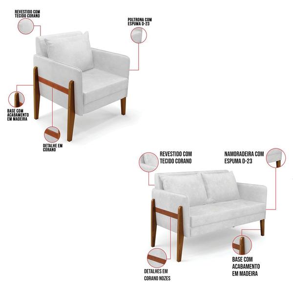Imagem de Kit 1 Sofá Namoradeira e 1 Poltrona Lana Corano Base de Madeira - D'Rossi