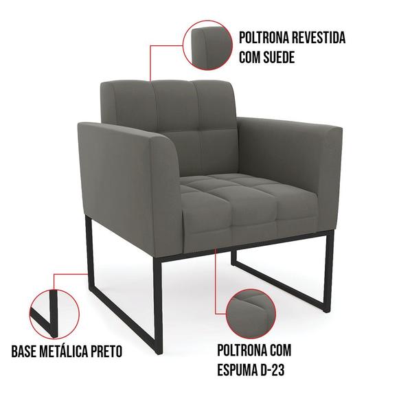 Imagem de Kit 1 Sofá Namoradeira e 2 Poltronas Elisa Suede Base Metálica Industrial Preto - D'Rossi