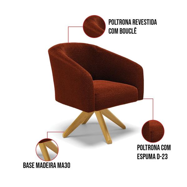 Imagem de Kit 1 Sofá Namoradeira Pés Palito Natural e 1 Poltrona Stella Bouclê Base de Madeira MA30 - D'Rossi