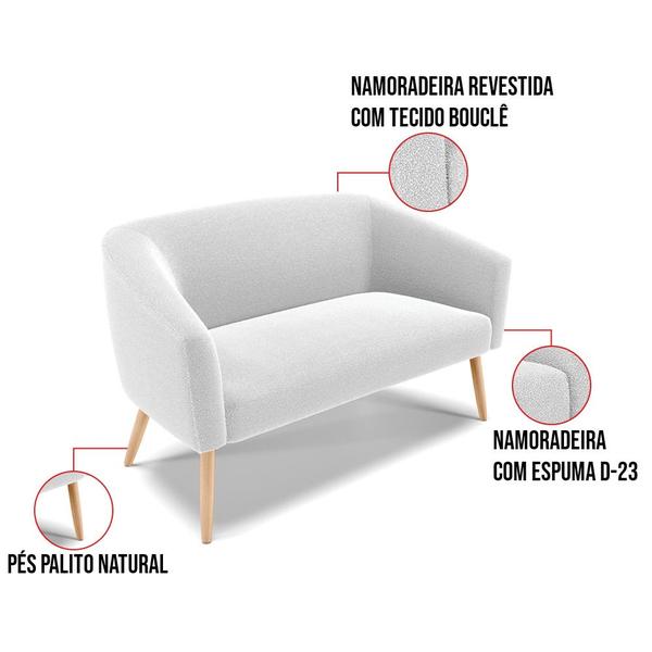 Imagem de Kit 1 Sofá Namoradeira Pés Palito Natural e 2 Poltronas Stella Bouclê Base de Madeira MA30 - D'Rossi