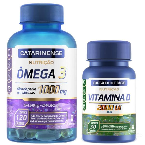 Imagem de Kit 1 Vitamina D 2000 UI 30 cáps + 1 Ômega 3 1000mg 120 cáps - Catarinense