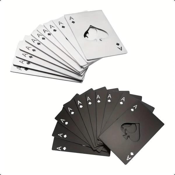 Imagem de Kit 10 Abridor De Garrafa Formato Carta De Baralho Espada Poker Aço Inox