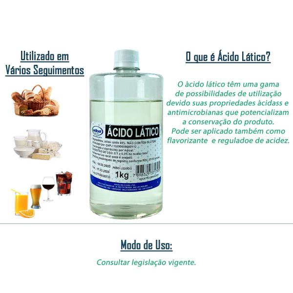 Imagem de Kit 10 Ácido Lático 85% Regulador de Acidez Adicel - 1kg