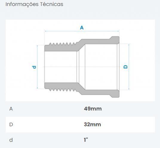 Imagem de Kit 10 Adaptador Curto Soldável Roscável PVC Marrom Água Fria De 1" 32 mm Polegadas 50 mm Fortlev