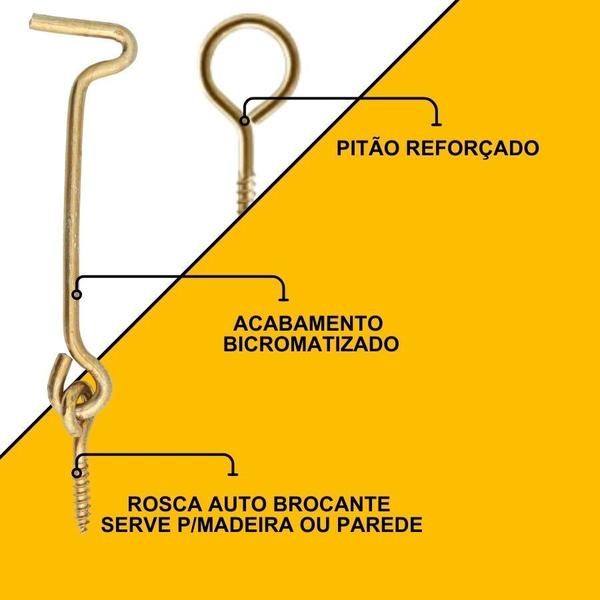 Imagem de Kit 10 Aldrava Pitão Ferrolho Tranca Porta Janela Trinco Bicromatizada 16X50