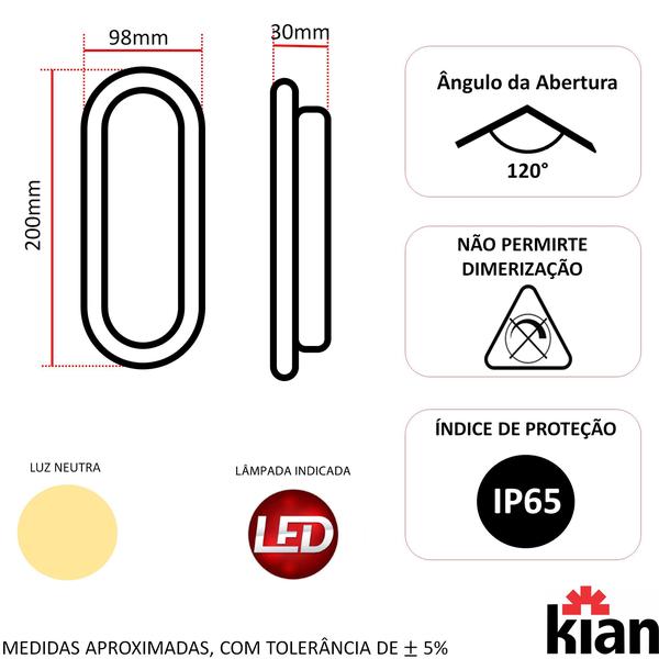 Imagem de Kit 10 Arandela Tartaruga Led Preta IP65 18w Branco Neutro 4000K