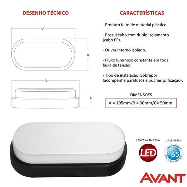 Kit 10 Arandela Tartaruga Led Preta IP65 20w Branco Quente 3000K - Avant Imagem de Kit 10 Arandela Tartaruga Led Preta IP65 20w Branco Quente 3000K