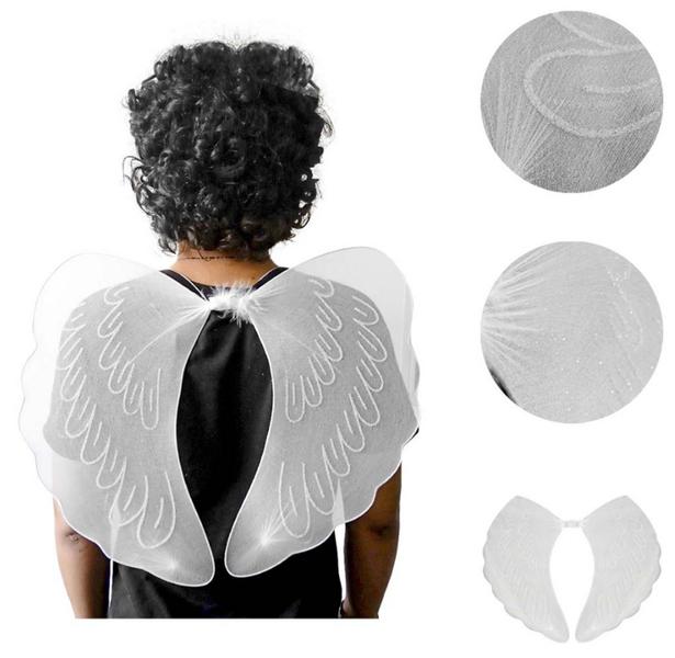 Imagem de Kit 10 Asa de Anjo Branco/Preto com Glitter Para Carnaval Festa Fantasia Cosplay