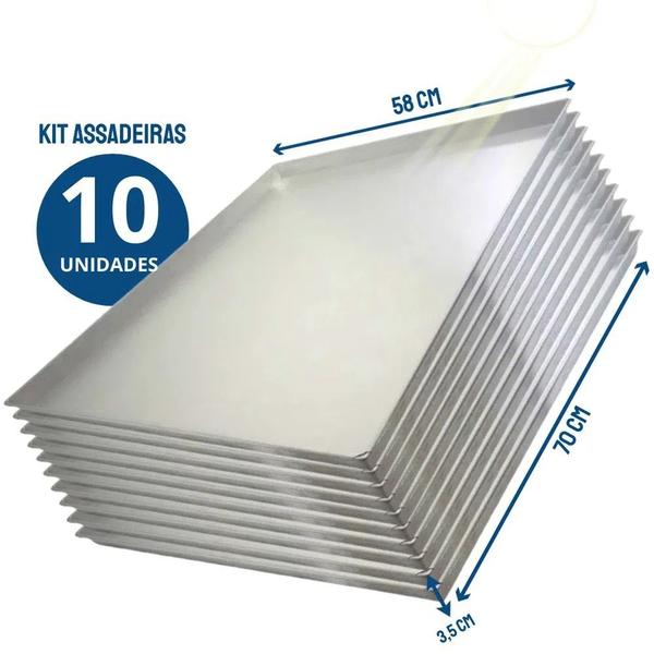 Imagem de Kit 10 Assadeiras Pao Doce Plana Lisa Aluminio Estampada 58X70 - Imeca