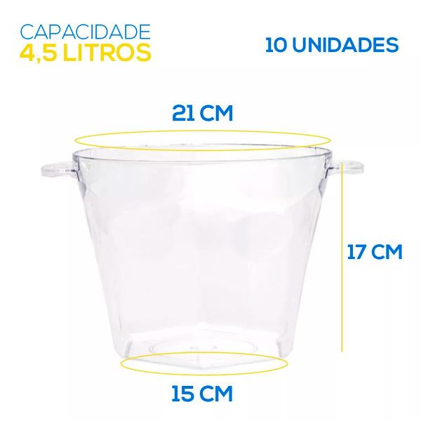 Imagem de Kit 10 Baldes de Gelo 4,5L Acrílico Bebidas Eventos Festas